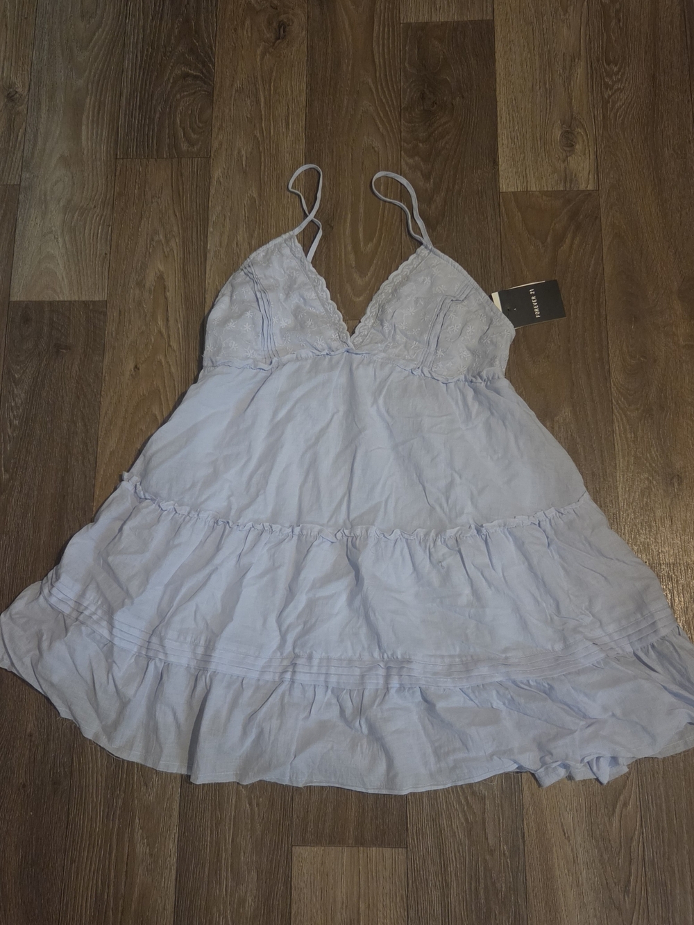 Forever 21 Pale Blue Lace-Trim Tiered Spaghetti Strap Mini Dress